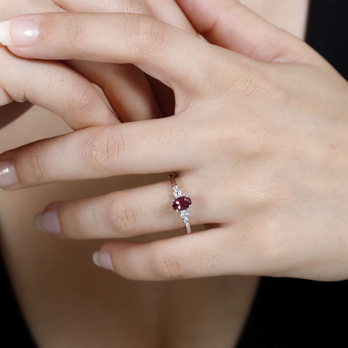 Ofiki Rubellite and Diamond Ring in Platinum Over Sterling Silver (Size 5.0) 0.70 ctw image number 2