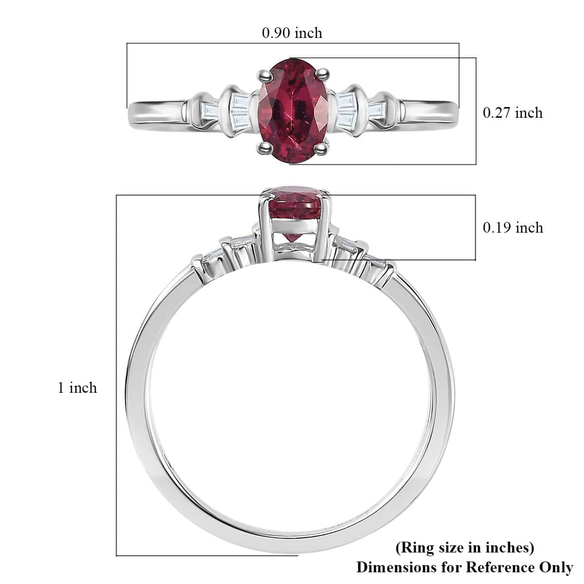 Ofiki Rubellite and Diamond Ring in Platinum Over Sterling Silver (Size 5.0) 0.70 ctw image number 5
