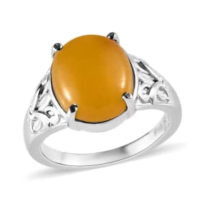 Yellow Jade (D) Solitaire Ring in Stainless Steel (Size 10.0) 6.20 ctw