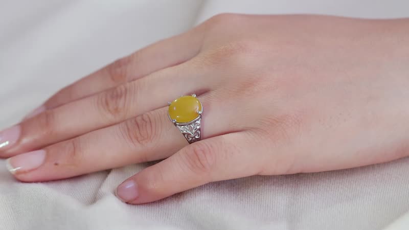 Yellow Jade Solitaire Ring in Stainless Steel (Size 10.0) 6.20 ctw