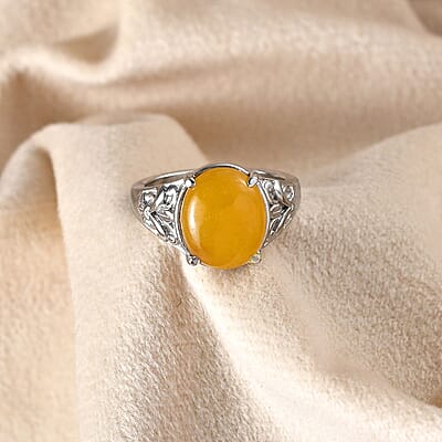 Yellow Jade (D) Solitaire Ring in Stainless Steel (Size 10.0) 6.20 ctw