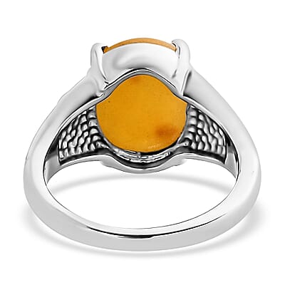 Yellow Jade (D) Solitaire Ring in Stainless Steel (Size 10.0) 6.20 ctw