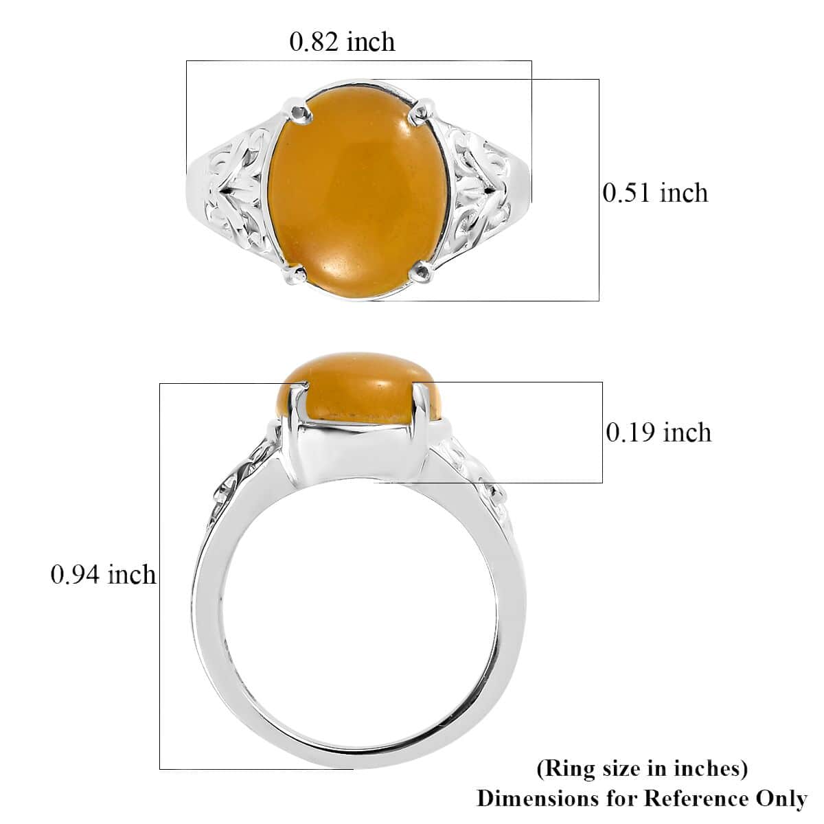 Yellow Jade Solitaire Ring in Stainless Steel (Size 10.0) 6.20 ctw image number 5