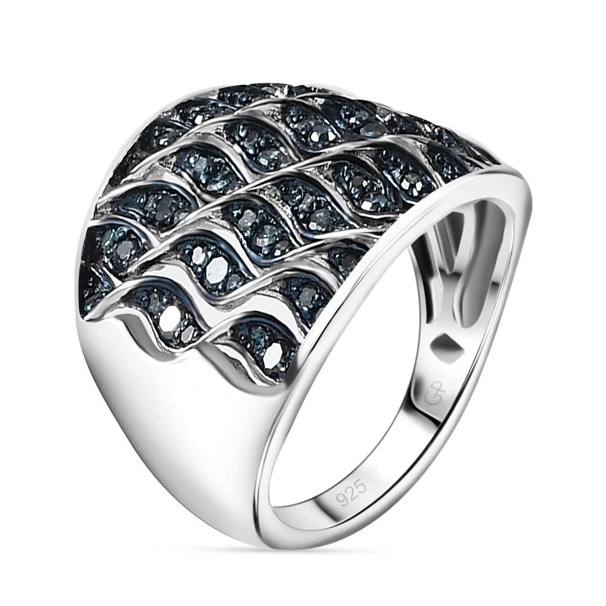 GP Royal Art Deco Collection Blue Diamond Ring in Platinum Over Sterling Silver (Size 5.0) 0.50 ctw image number 3