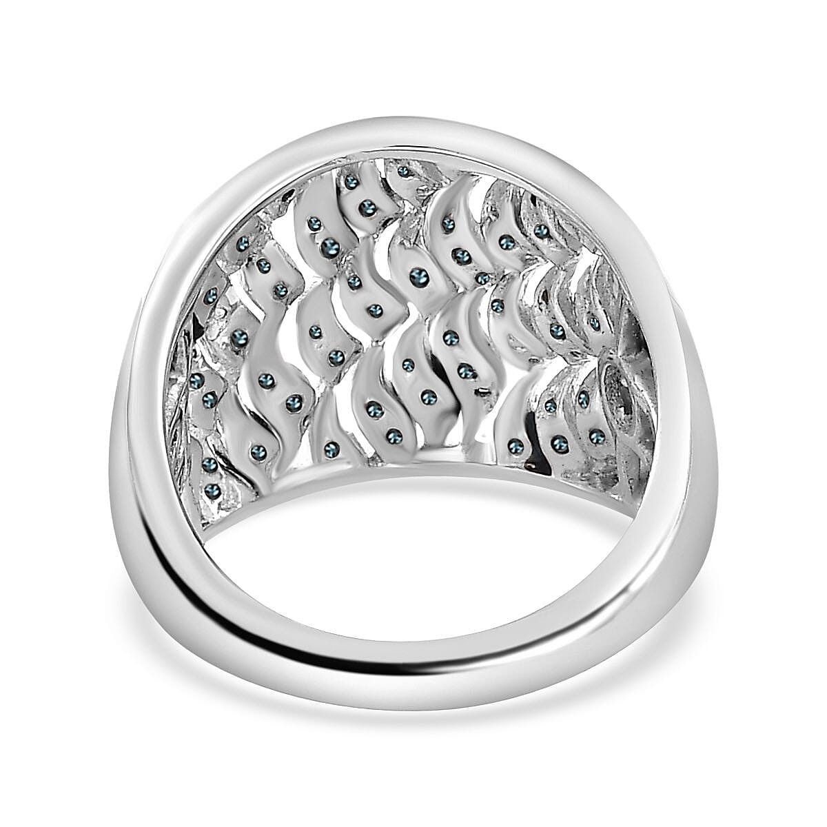 GP Royal Art Deco Collection Blue Diamond Ring in Platinum Over Sterling Silver (Size 8.0) 0.50 ctw image number 4