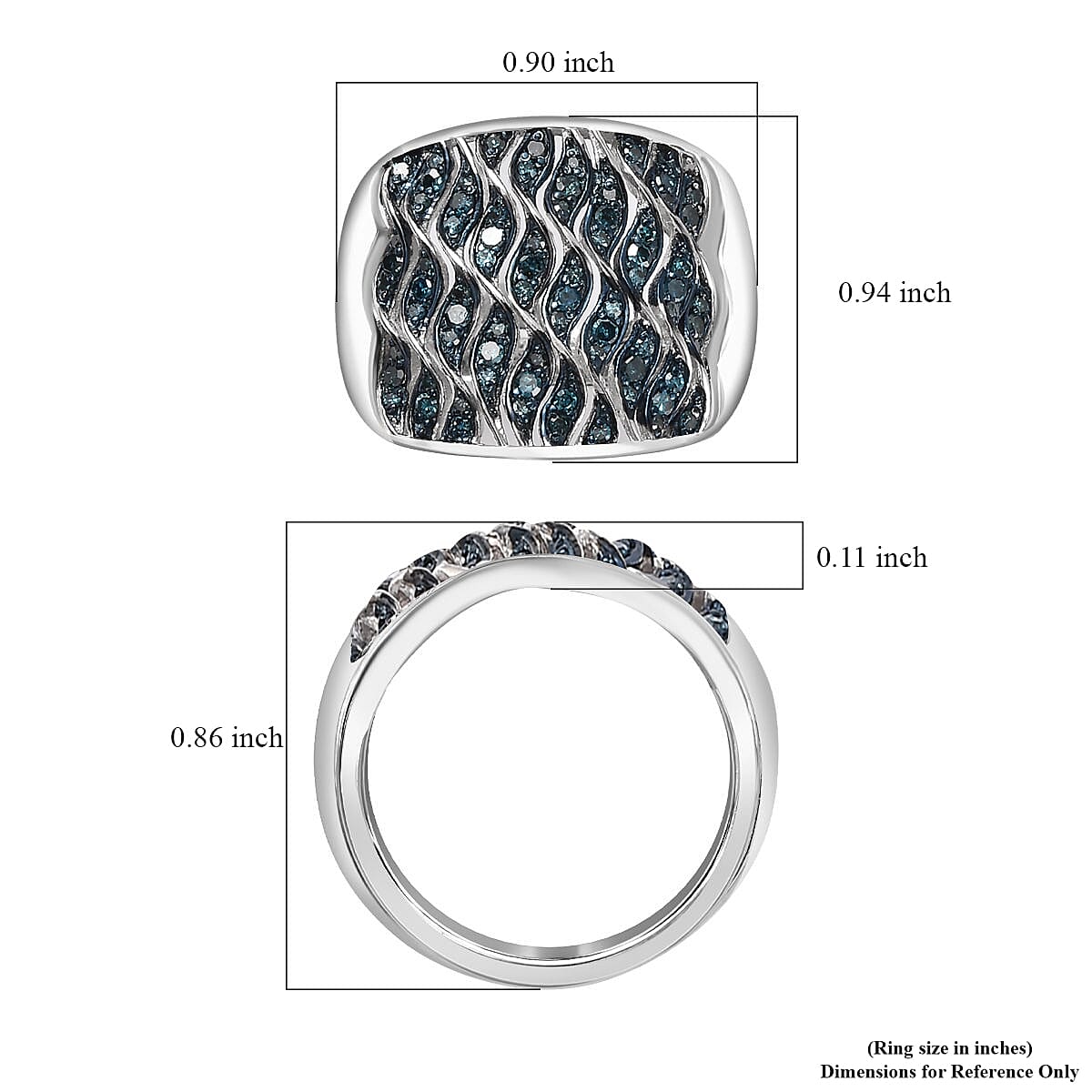 GP Royal Art Deco Collection Blue Diamond Ring in Platinum Over Sterling Silver (Size 8.0) 0.50 ctw image number 5