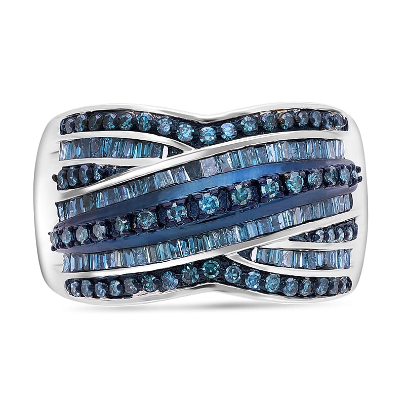 Blue Diamond 1.00 ctw Ring in Platinum Over Sterling Silver (Size 10.0) 