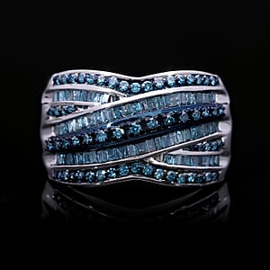 Blue Diamond 1.00 ctw Ring in Platinum Over Sterling Silver (Size 10.0) 