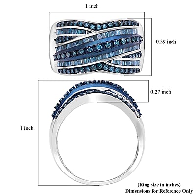 Blue Diamond 1.00 ctw Ring in Platinum Over Sterling Silver (Size 10.0) 