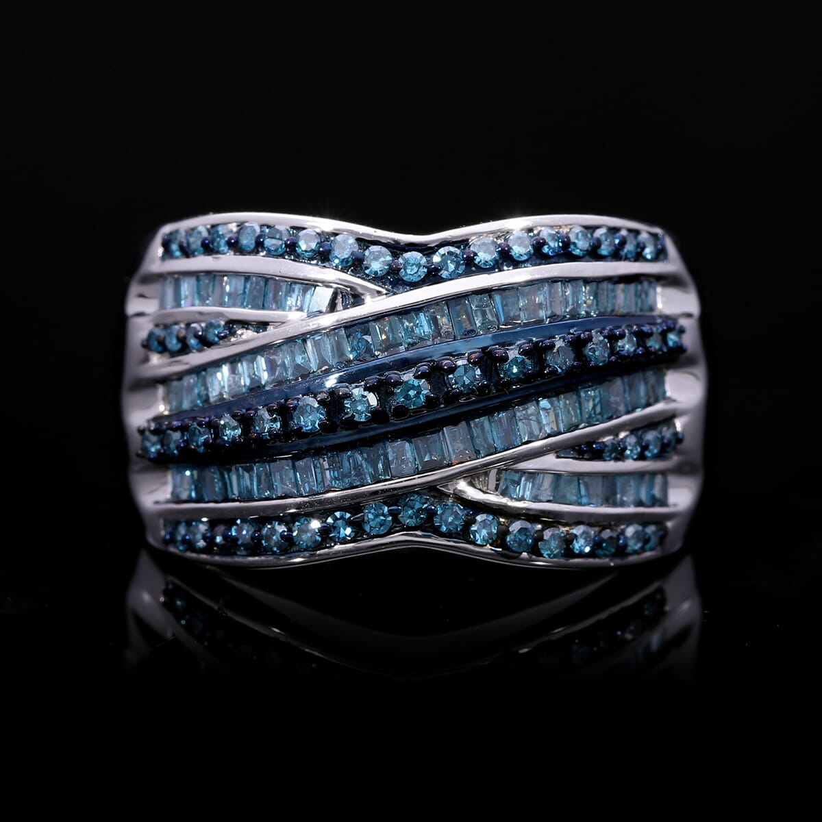 TLV Blue Diamond (IR) Criss Cross Ring in Platinum Over Sterling Silver (Size 10.0) 1.00 ctw image number 1
