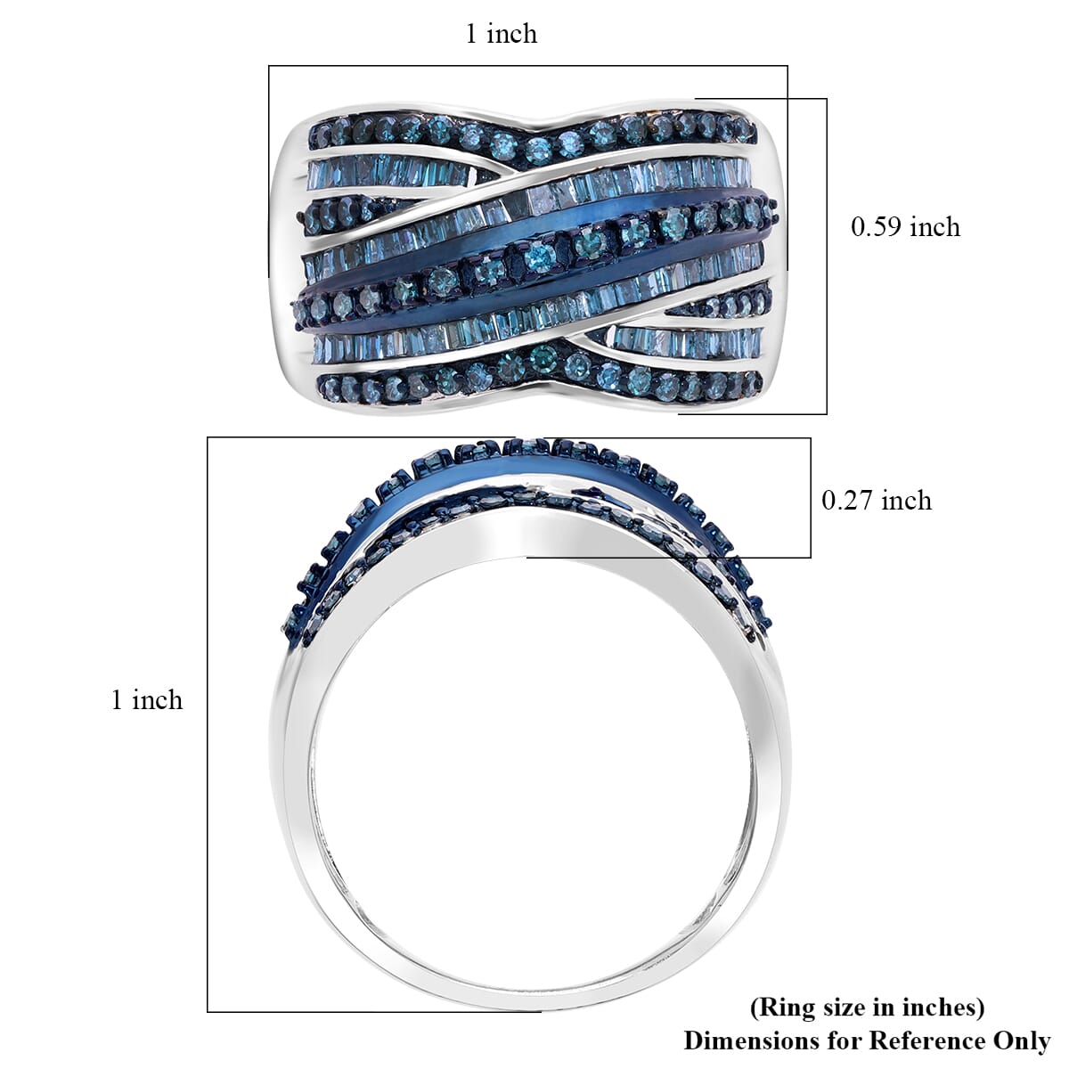 TLV Blue Diamond (IR) Criss Cross Ring in Platinum Over Sterling Silver (Size 10.0) 1.00 ctw image number 5