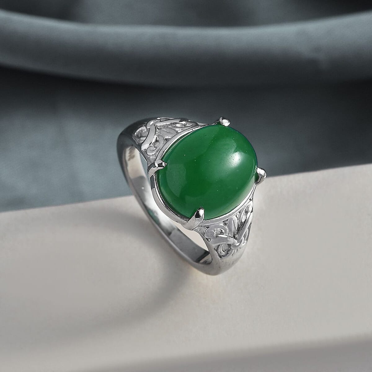 Green Jade (D) Solitaire Ring in Stainless Steel (Size 11.0) 6.15 ctw image number 1