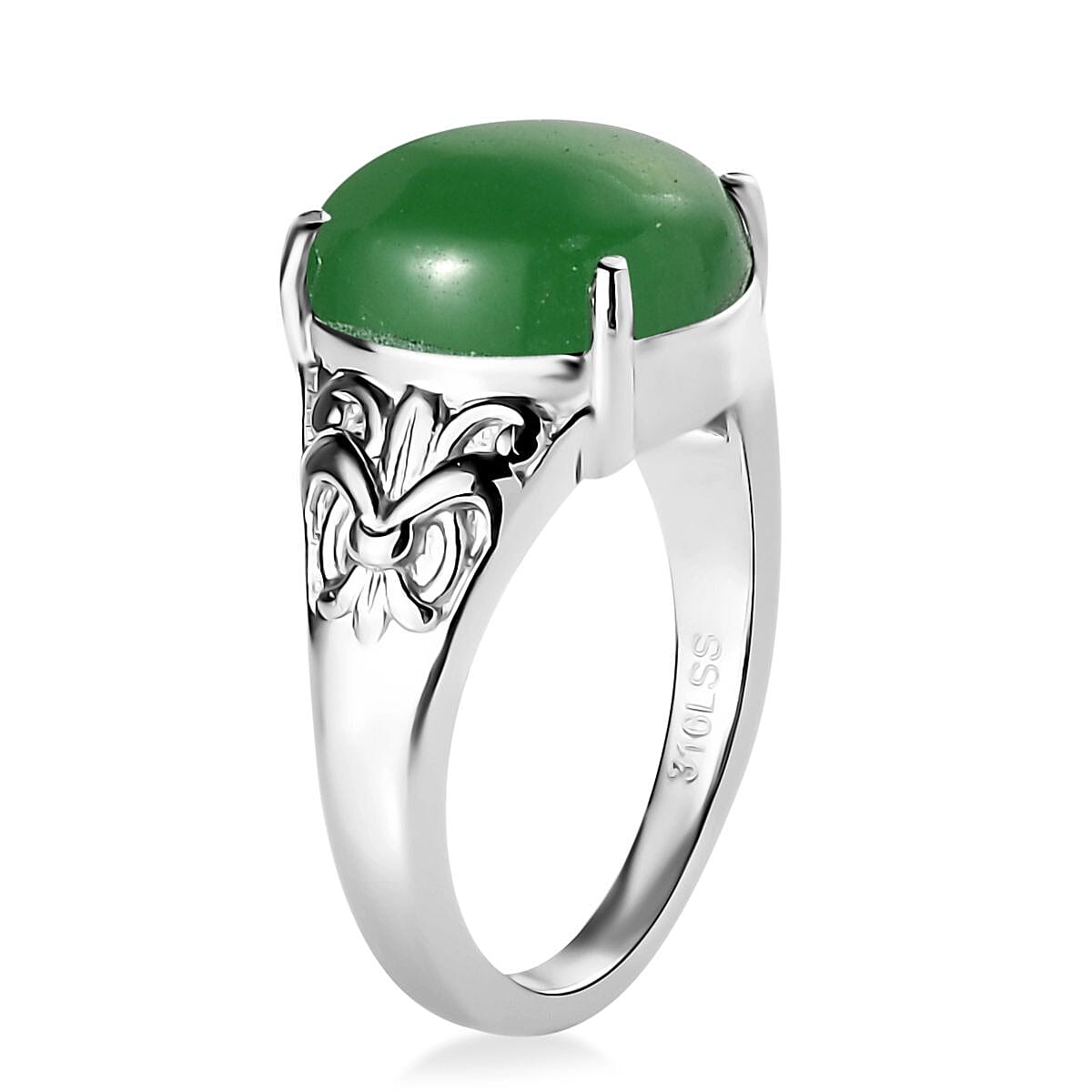 Green Jade (D) Solitaire Ring in Stainless Steel (Size 11.0) 6.15 ctw image number 3