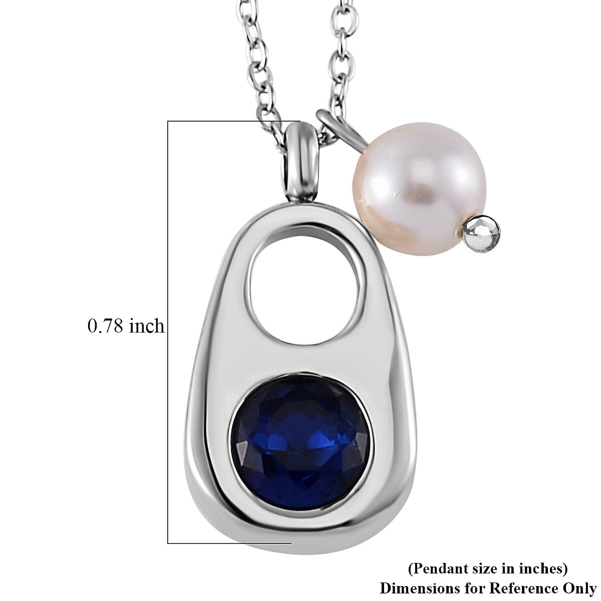 Blue Austrian Crystal and White Shell Pearl Necklace in Stainless Steel (20 Inches)