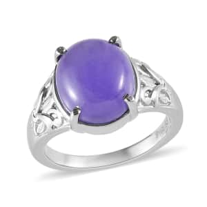 Purple Jade (D) Solitaire Ring in Stainless Steel (Size 10.0) 5.85 ctw