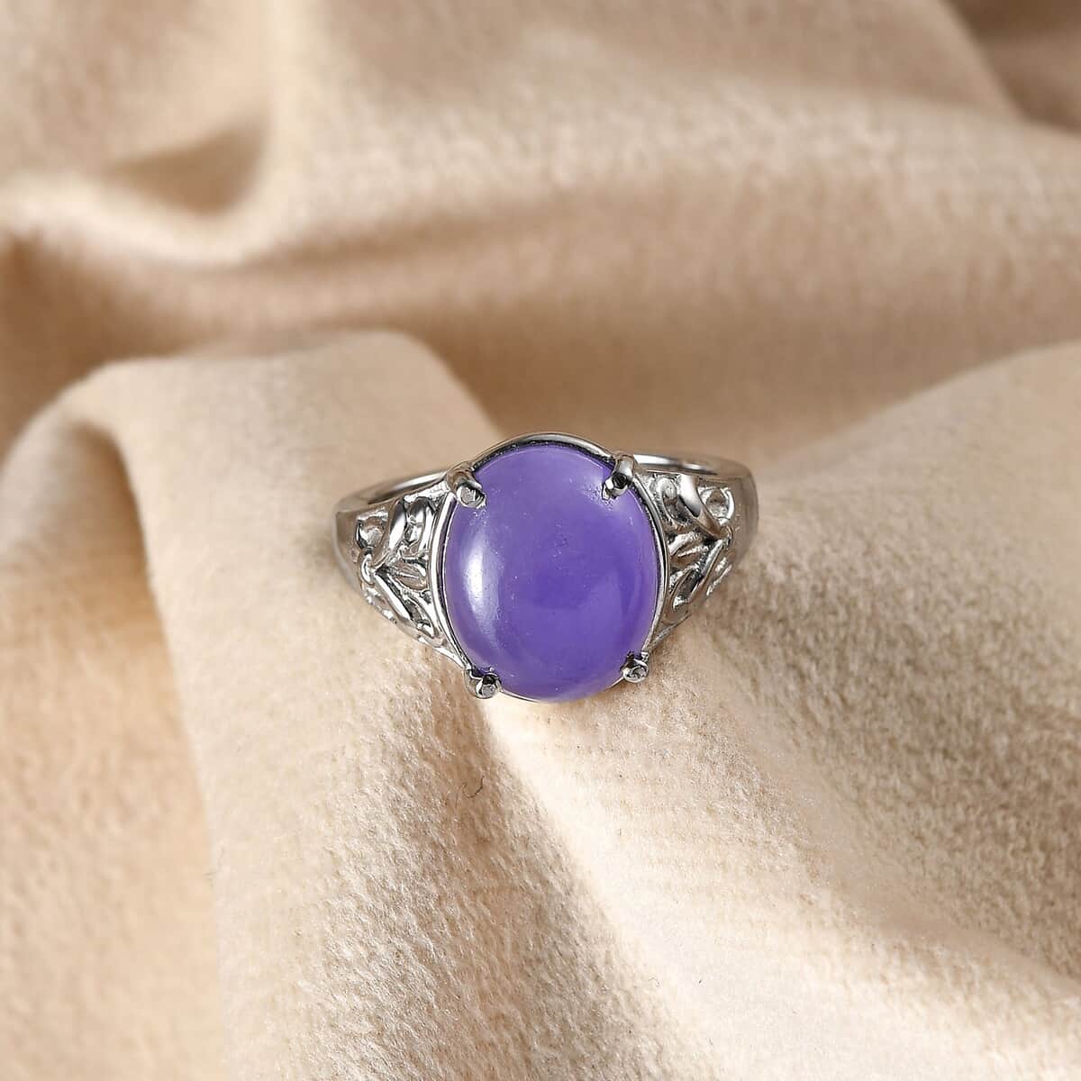 Purple Jade (D) Solitaire Ring in Stainless Steel (Size 10.0) 5.85 ctw image number 1