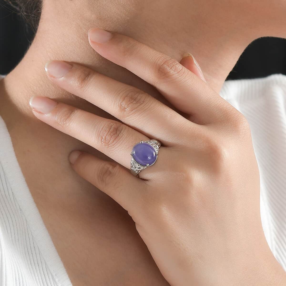 Purple Jade (D) Solitaire Ring in Stainless Steel (Size 10.0) 5.85 ctw image number 2