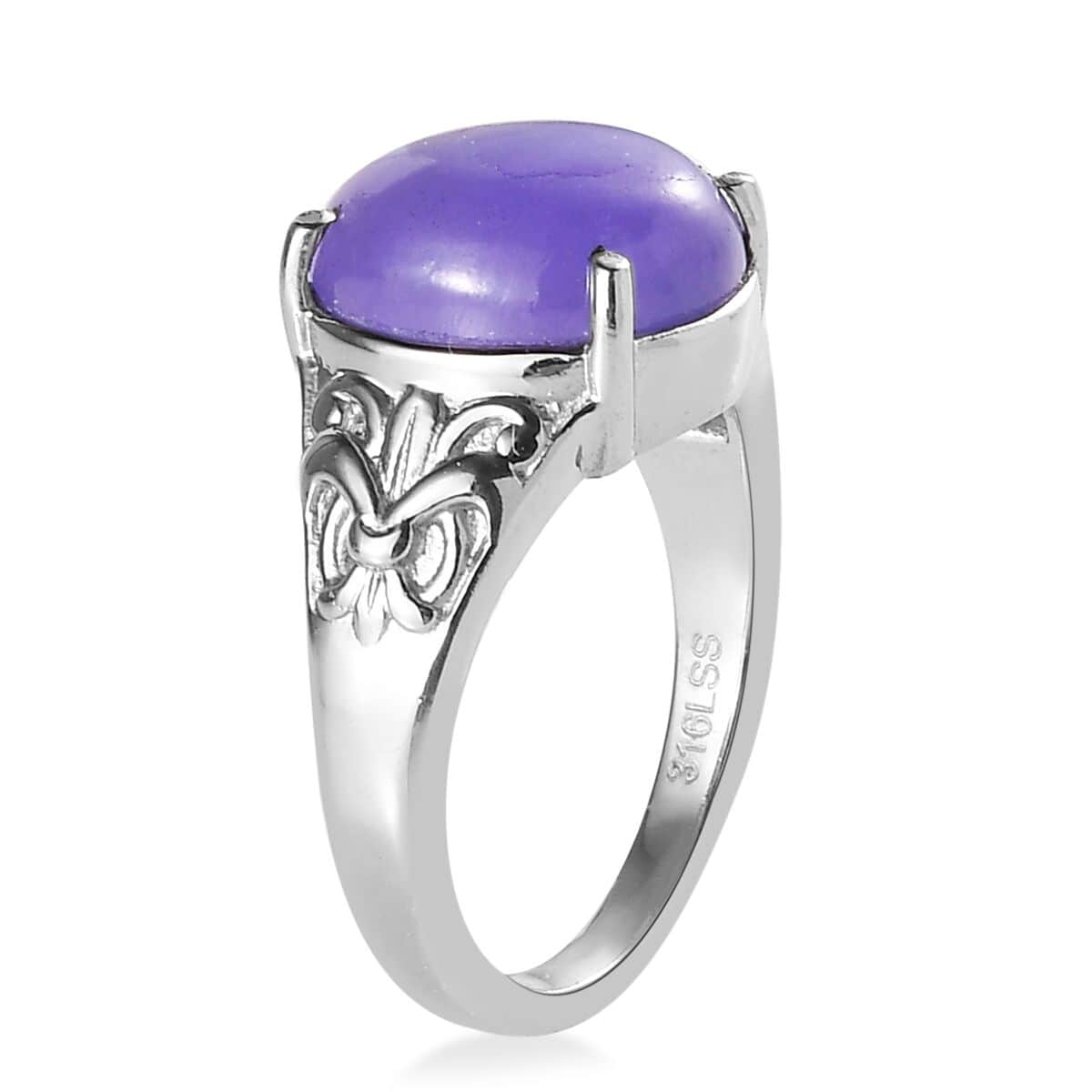 Purple Jade (D) Solitaire Ring in Stainless Steel (Size 10.0) 5.85 ctw image number 3