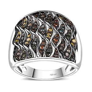 GP Royal Art Deco Collection Multi Color Diamond Ring in Platinum Over Sterling Silver (Size 10.0) 0.50 ctw