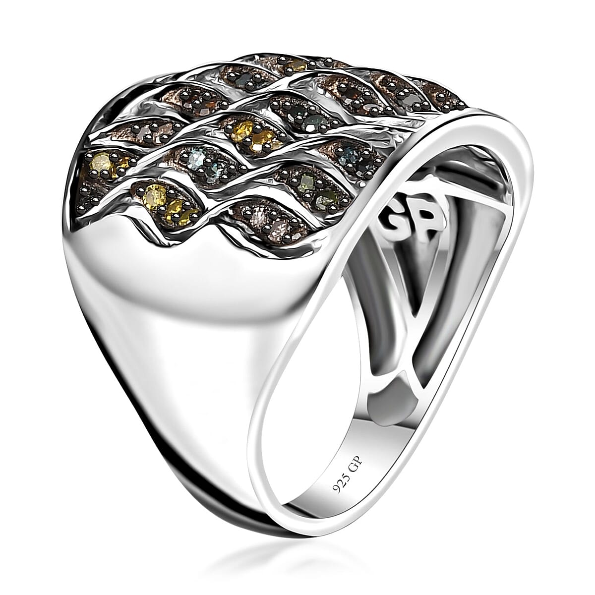 GP Royal Art Deco Collection Multi Color Diamond Ring in Platinum Over Sterling Silver (Size 10.0) 0.50 ctw image number 3