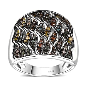 GP Royal Art Deco Collection Multi Color Diamond (Natural & IR) Ring in Platinum Over Sterling Silver (Size 6.0) 0.50 ctw