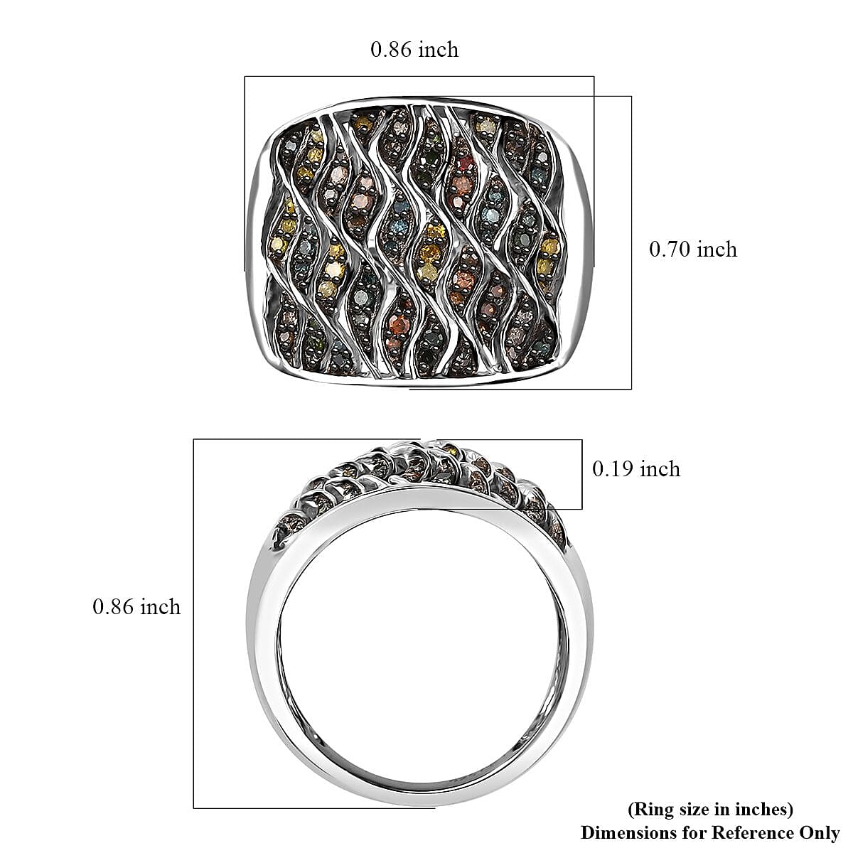 GP Royal Art Deco Collection Multi Color Diamond Ring in Platinum Over Sterling Silver (Size 9.0) 0.50 ctw image number 5