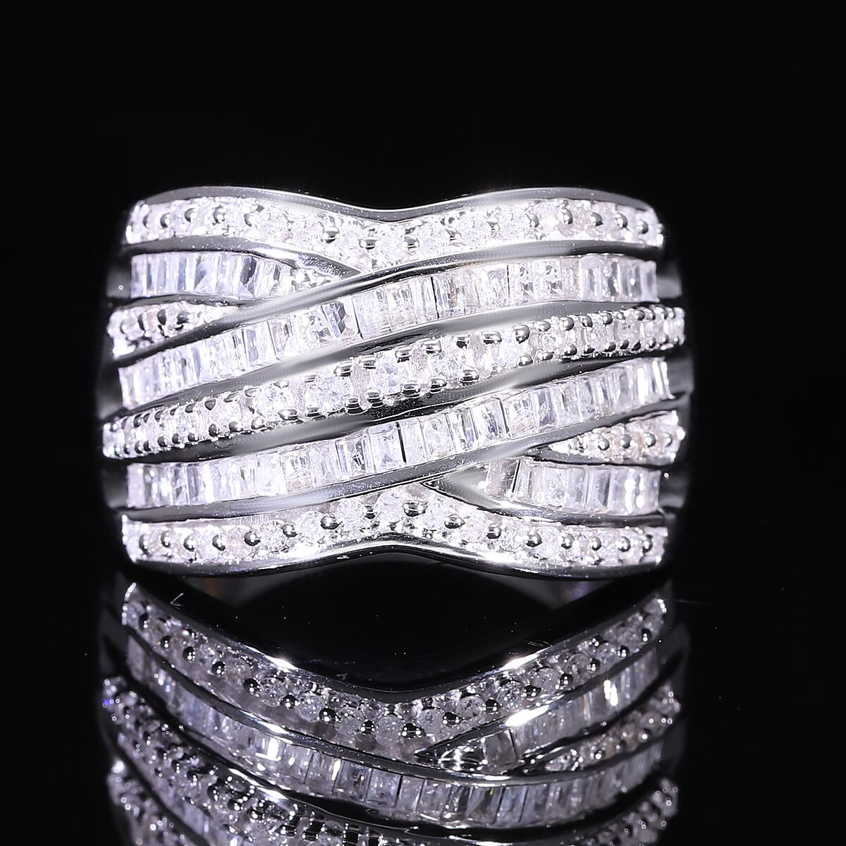 Diamond 1.00 ctw Ring in Platinum Over Sterling Silver (Size 9.0) image number 1