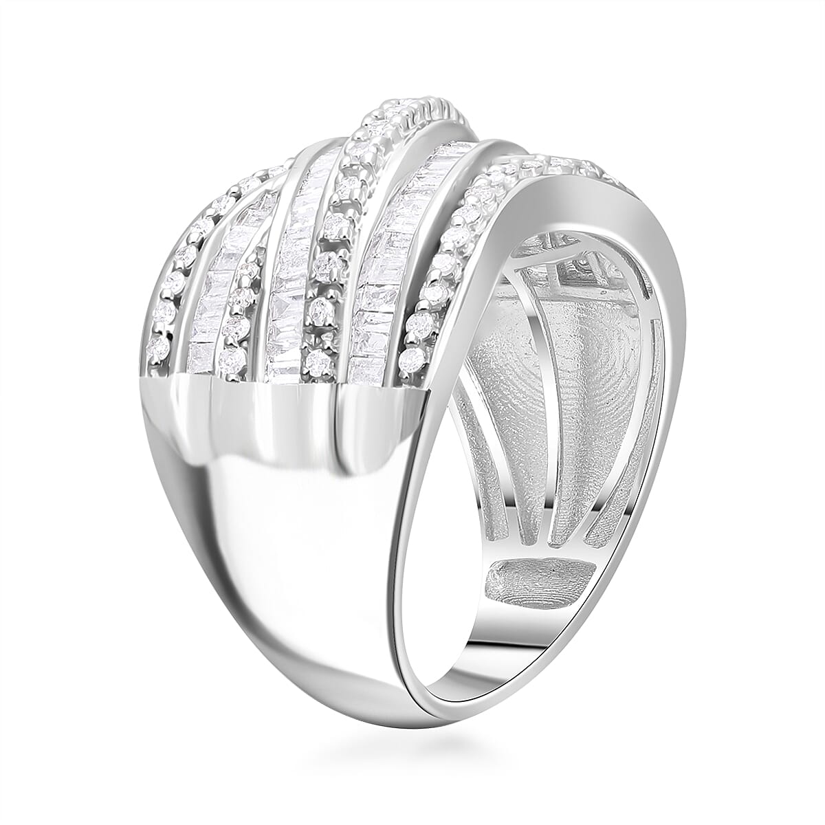 Diamond 1.00 ctw Ring in Platinum Over Sterling Silver (Size 9.0) image number 3