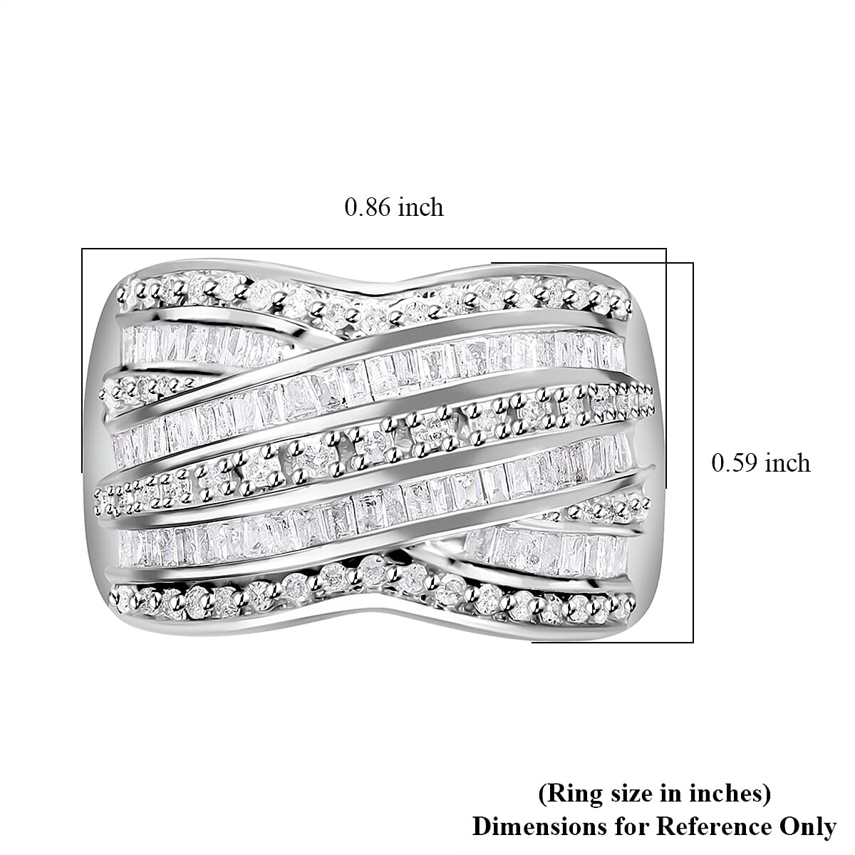 Diamond 1.00 ctw Ring in Platinum Over Sterling Silver (Size 9.0) image number 5