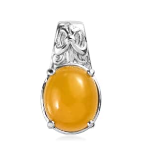 Yellow Jade (D) Solitaire Pendant in Stainless Steel 6.20 ctw