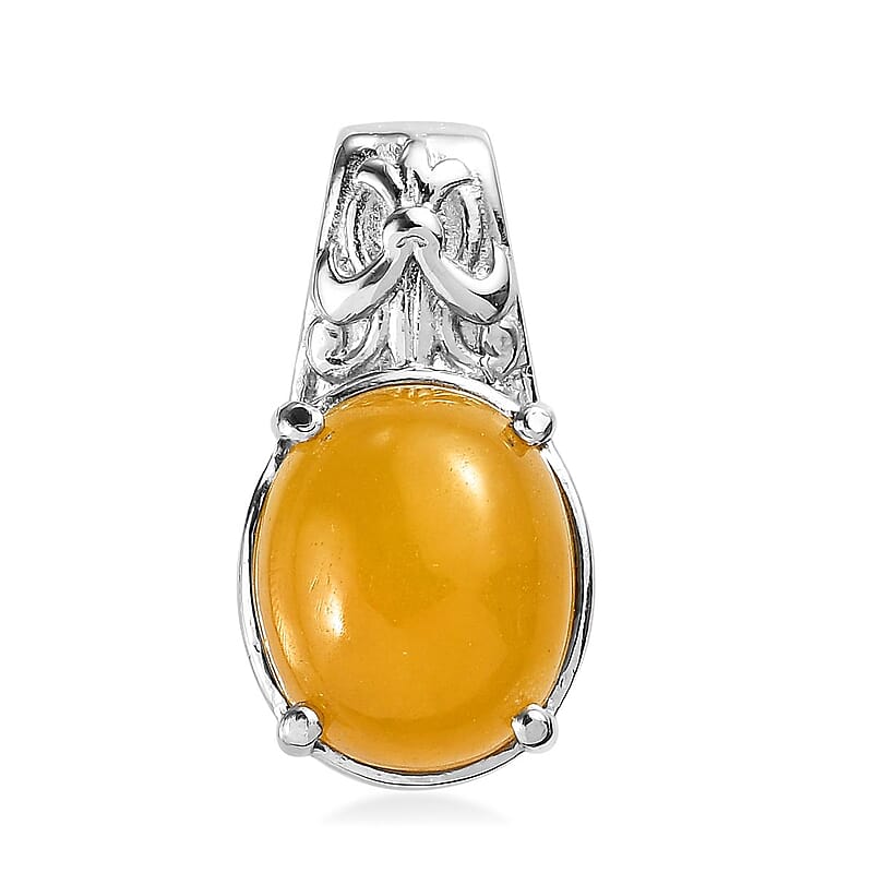 Yellow Jade (D) Solitaire Pendant without Chain in Stainless Steel 6.20 ctw