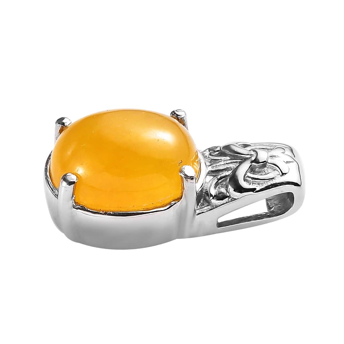 Yellow Jade (D) Solitaire Pendant in Stainless Steel 6.20 ctw image number 3