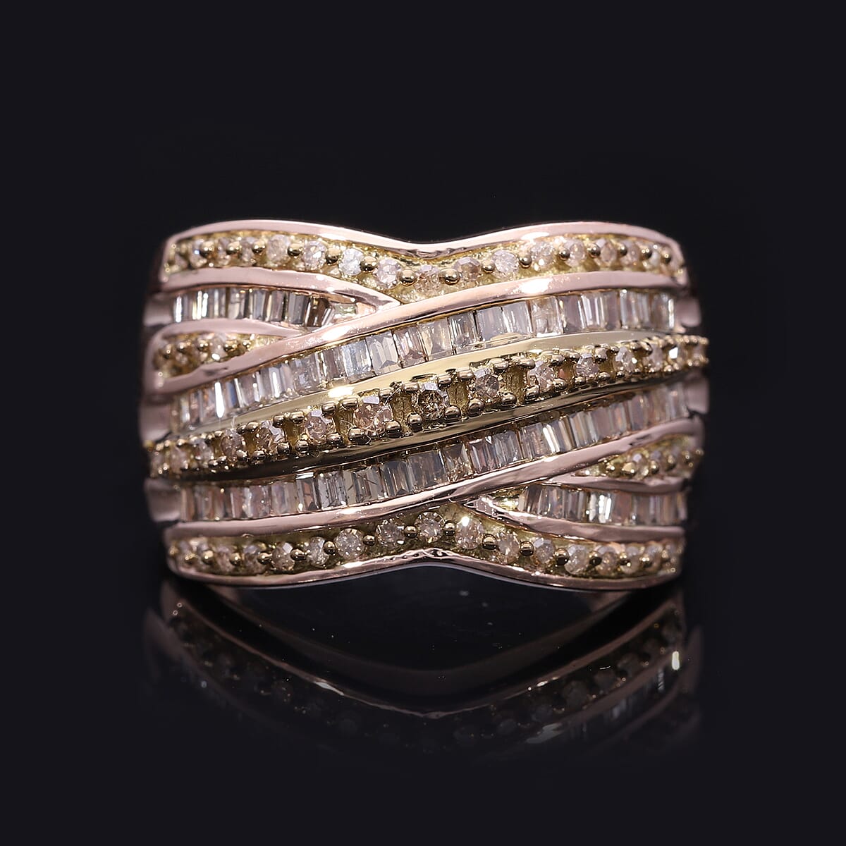 Natural Champagne Diamond 1.00 ctw Ring in Vermeil Rose Gold Over Sterling Silver (Size 9.0)  image number 1