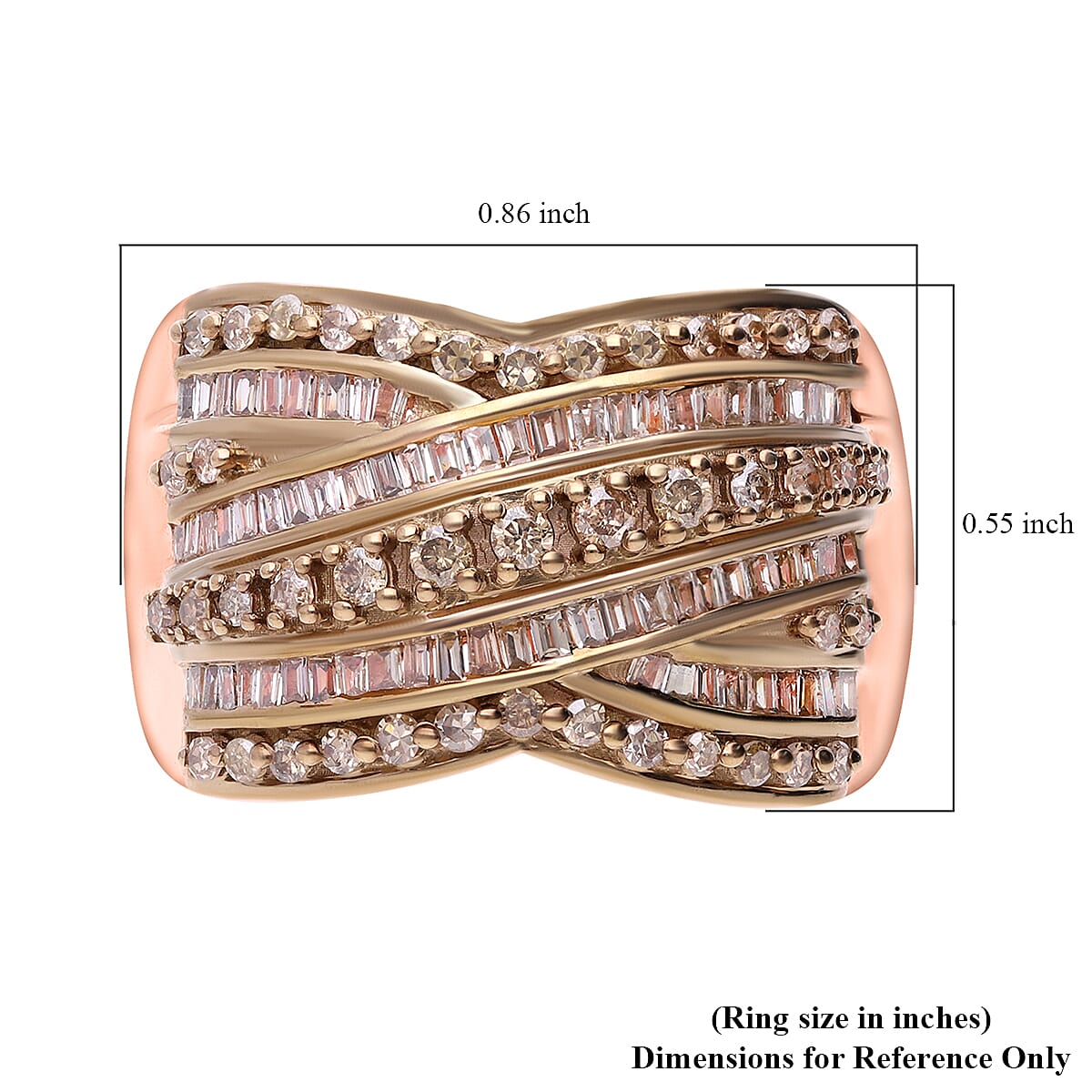 Natural Champagne Diamond 1.00 ctw Ring in Vermeil Rose Gold Over Sterling Silver (Size 9.0)  image number 5