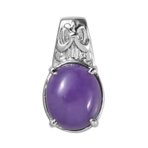 Purple Jade (D) Solitaire Pendant in Stainless Steel 6.10 ctw
