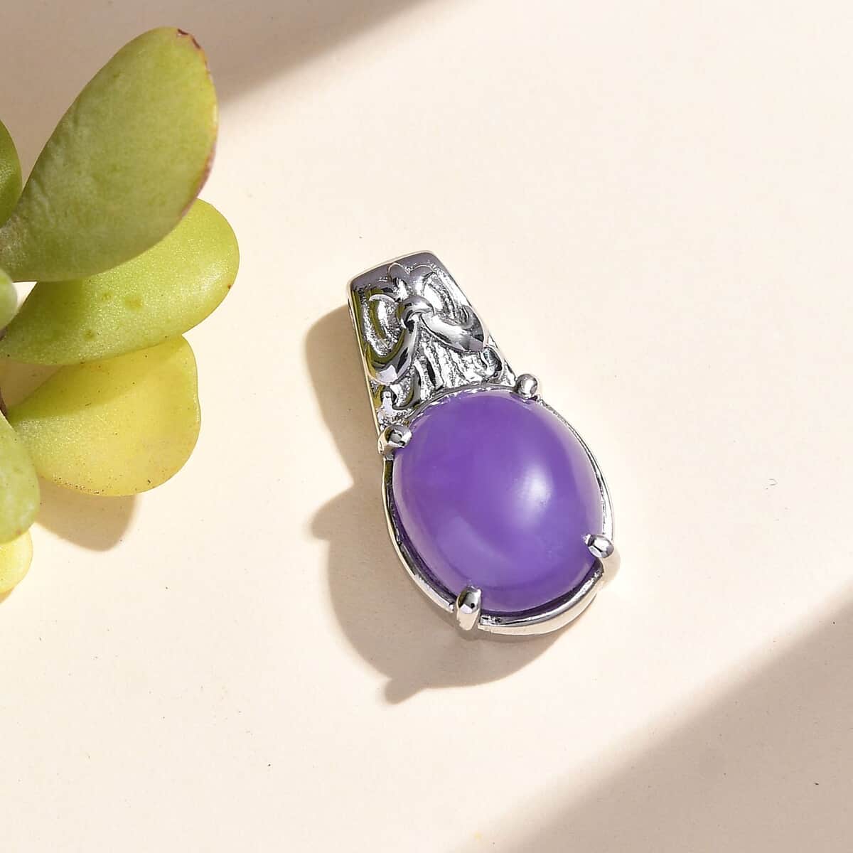 Purple Jade (D) Solitaire Pendant in Stainless Steel 6.10 ctw image number 1