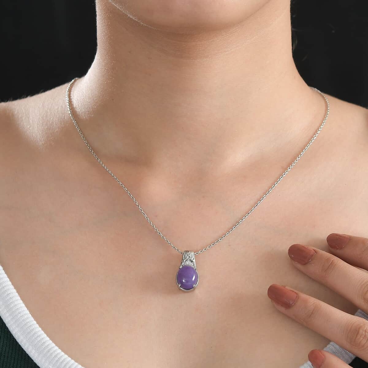 Purple Jade (D) Solitaire Pendant in Stainless Steel 6.10 ctw image number 2