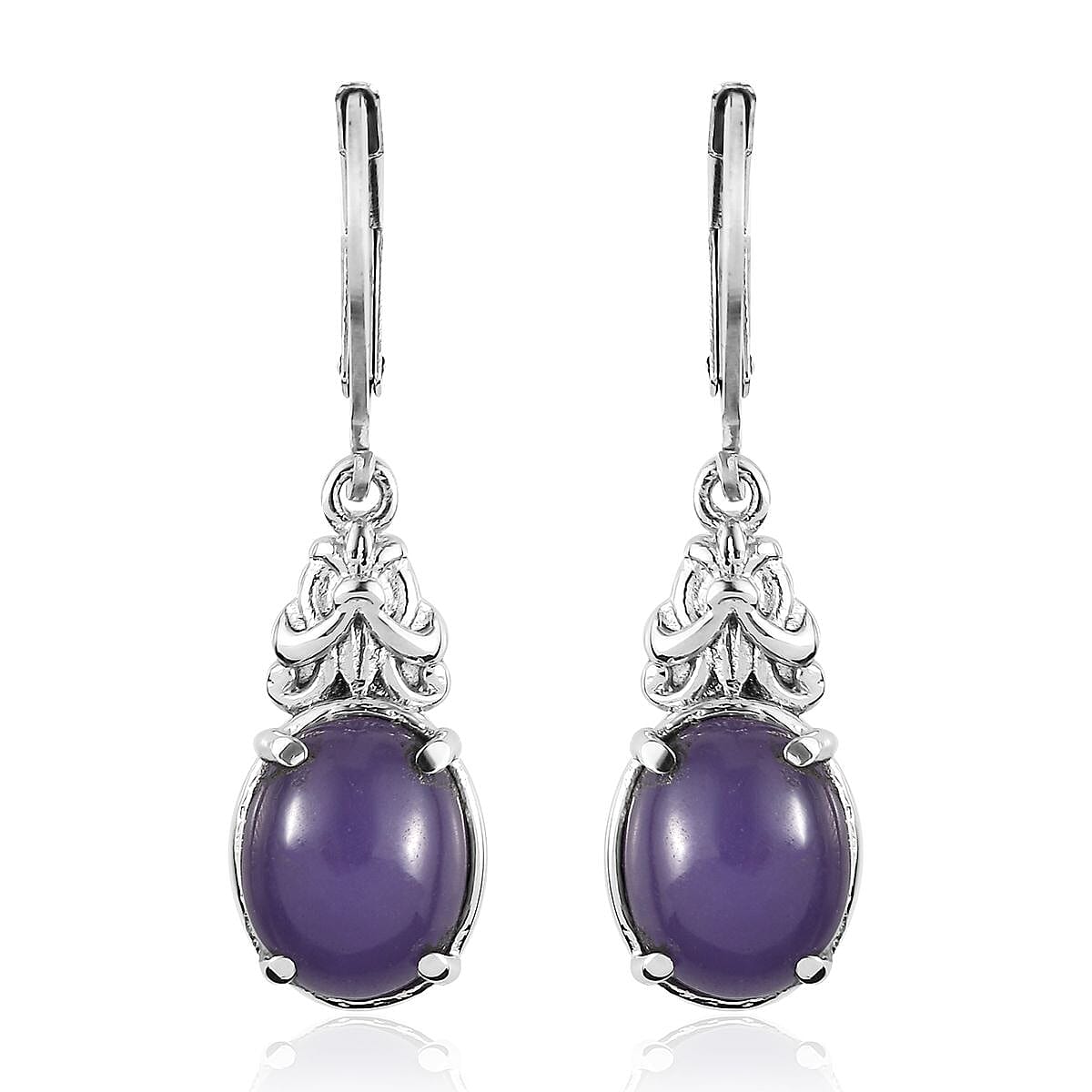 Purple Jade (D) Lever Back Earrings in Stainless Steel 6.50 ctw