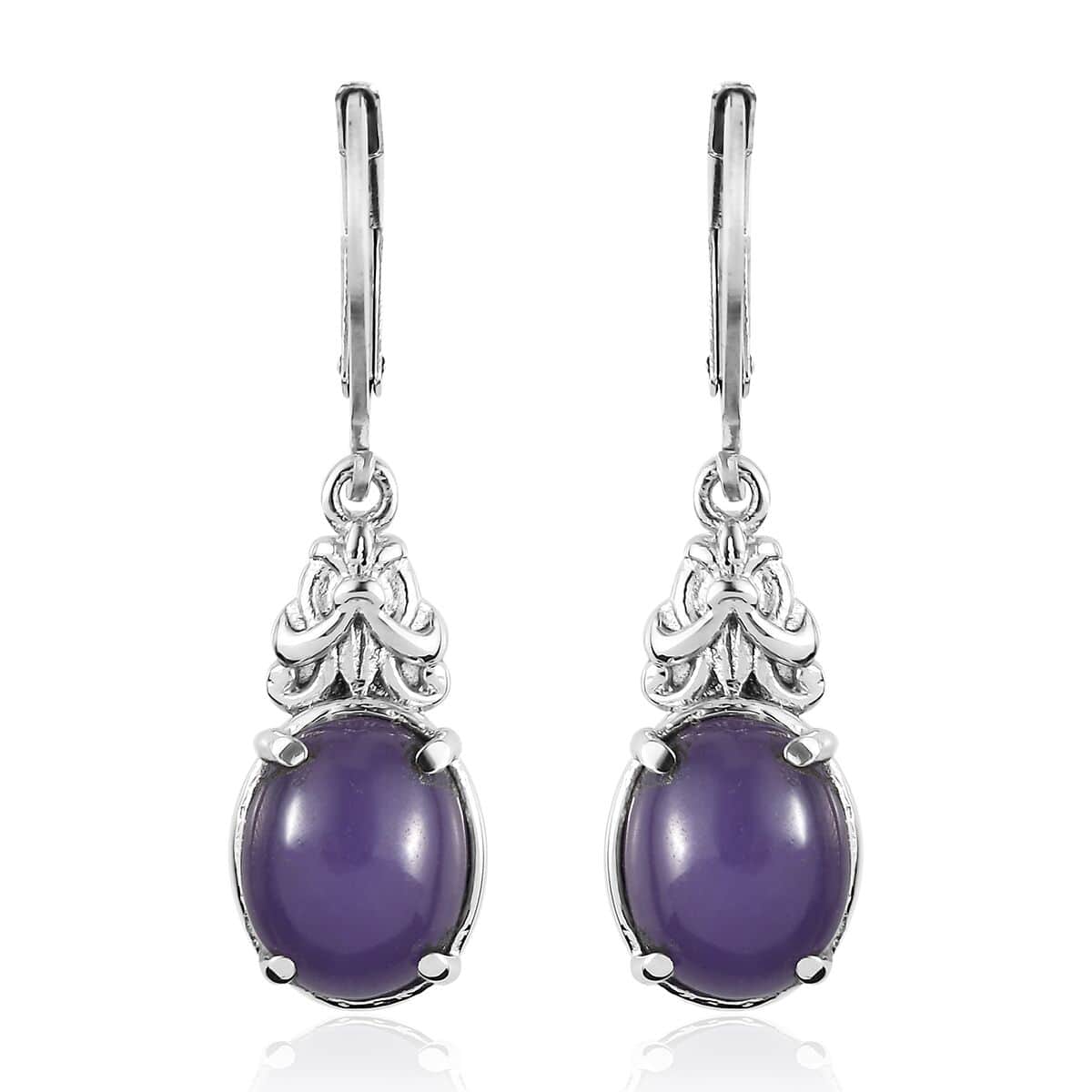 Purple Jade Lever Back Earrings in Stainless Steel 6.50 ctw image number 0