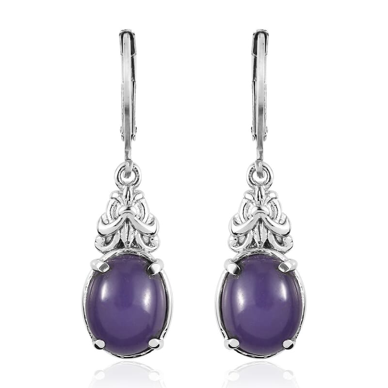 Purple Jade (D) Lever Back Earrings in Stainless Steel 6.50 ctw