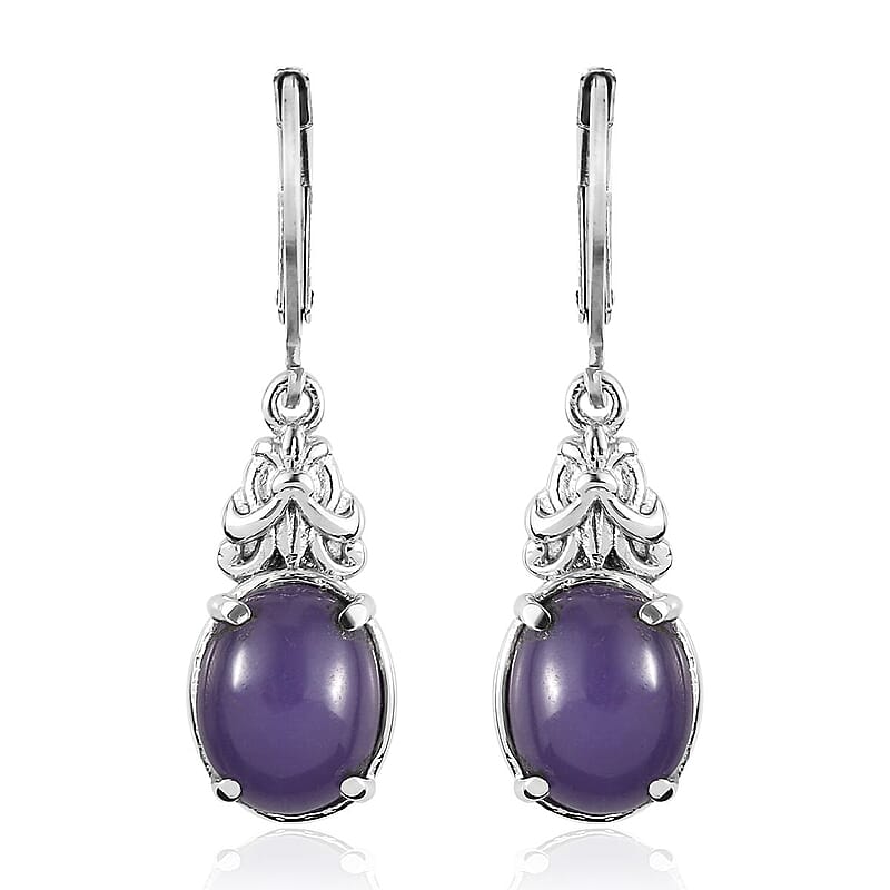 Purple Jade (D) Lever Back Earrings in Stainless Steel 6.50 ctw