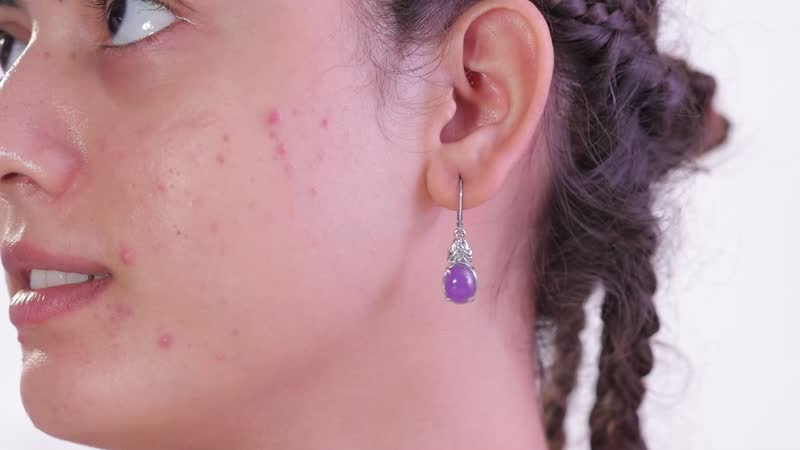 Purple Jade Lever Back Earrings in Stainless Steel 6.50 ctw