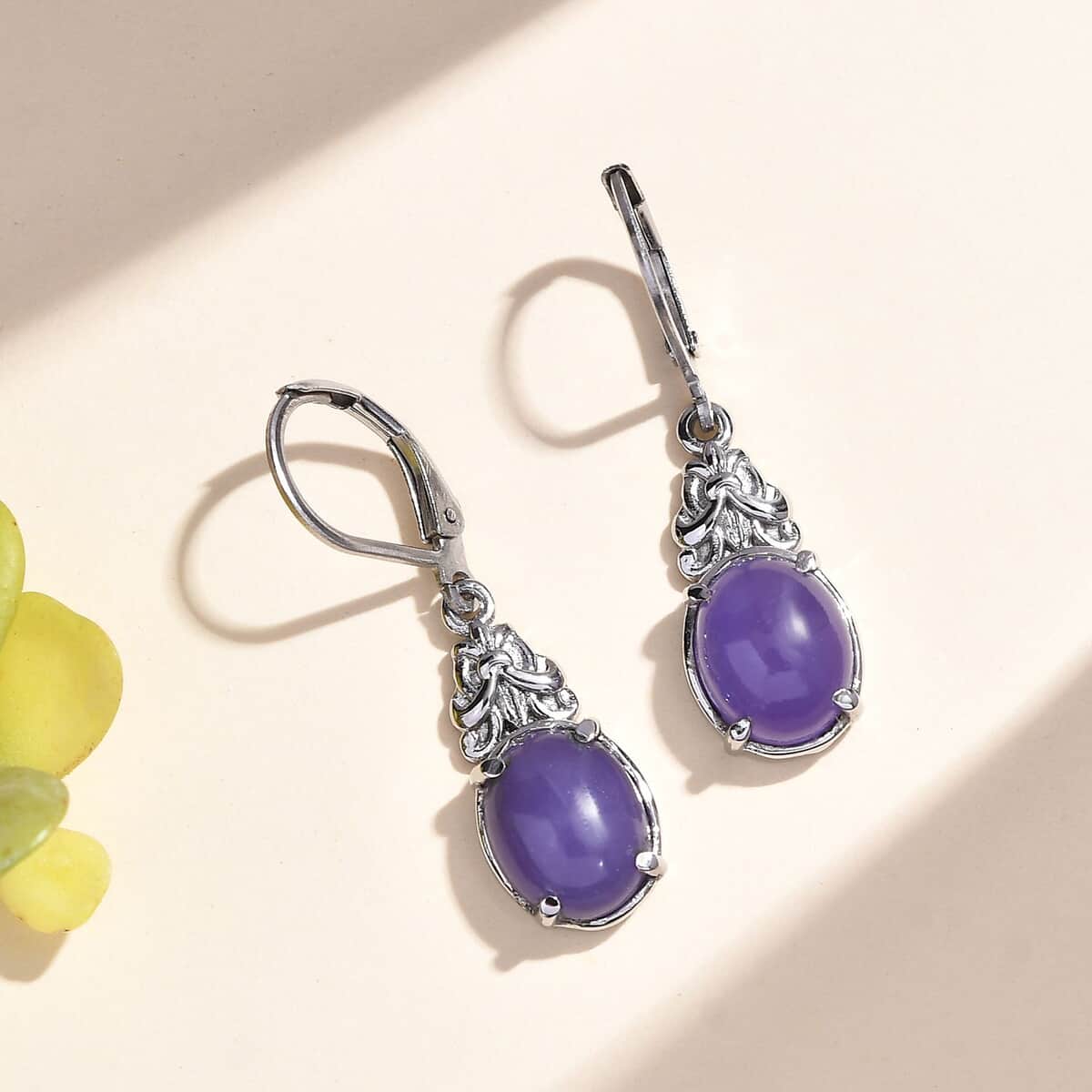 Purple Jade Lever Back Earrings in Stainless Steel 6.50 ctw image number 1