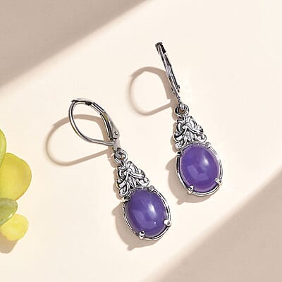 Purple Jade (D) Lever Back Earrings in Stainless Steel 6.50 ctw