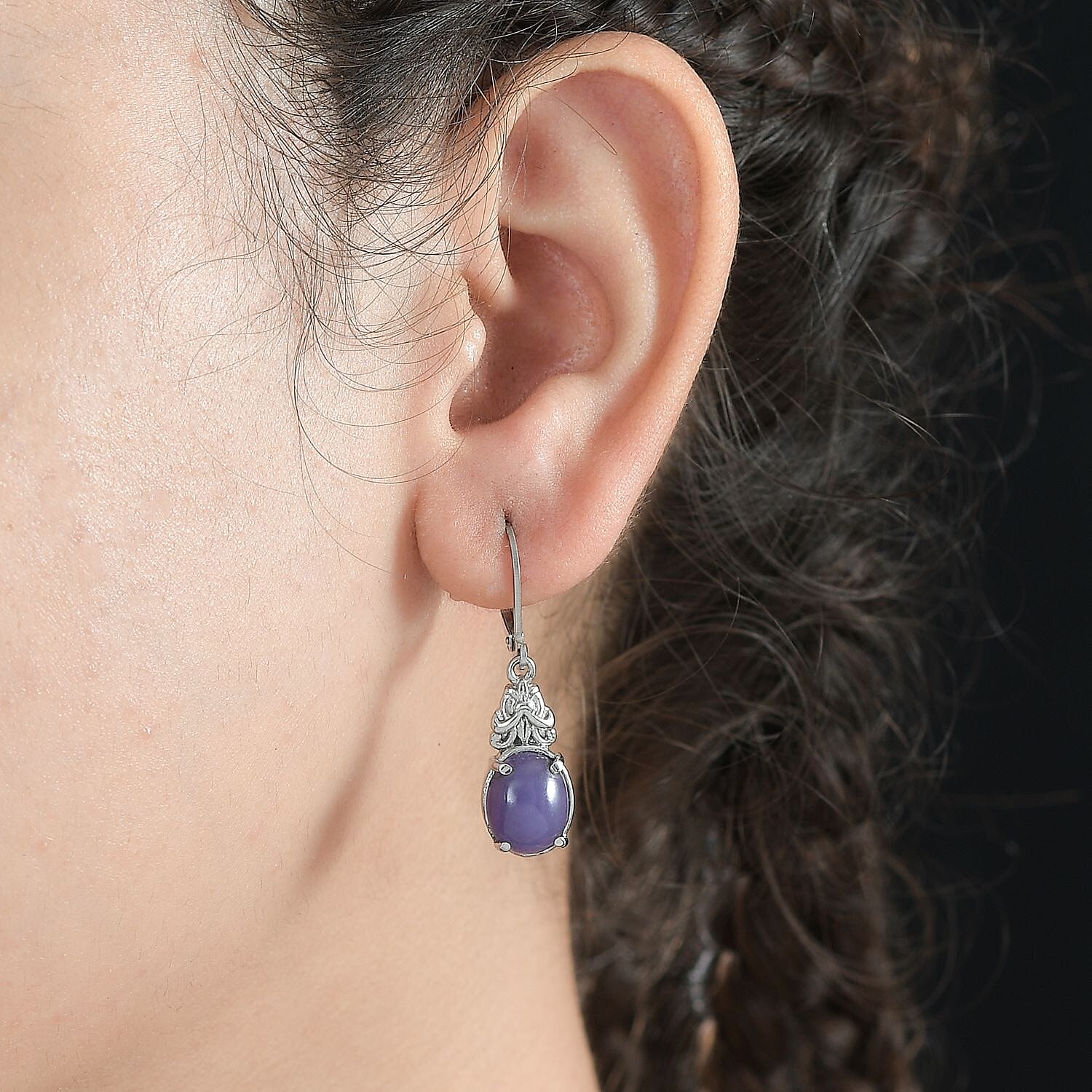 Purple Jade (D) Lever Back Earrings in Stainless Steel 6.50 ctw