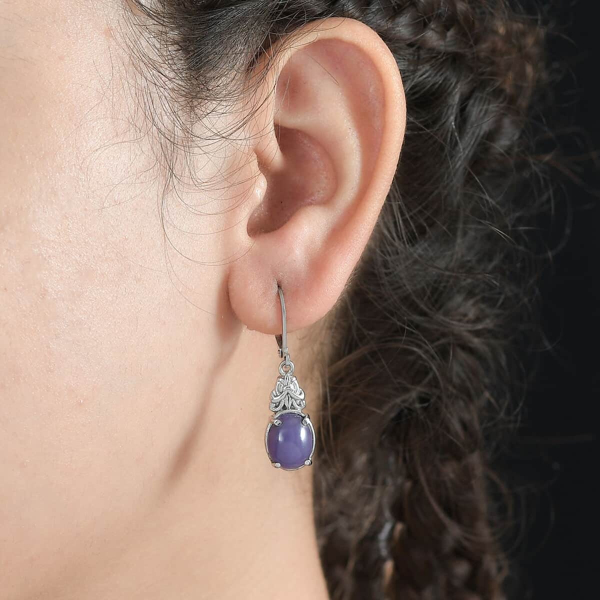 Purple Jade Lever Back Earrings in Stainless Steel 6.50 ctw image number 2