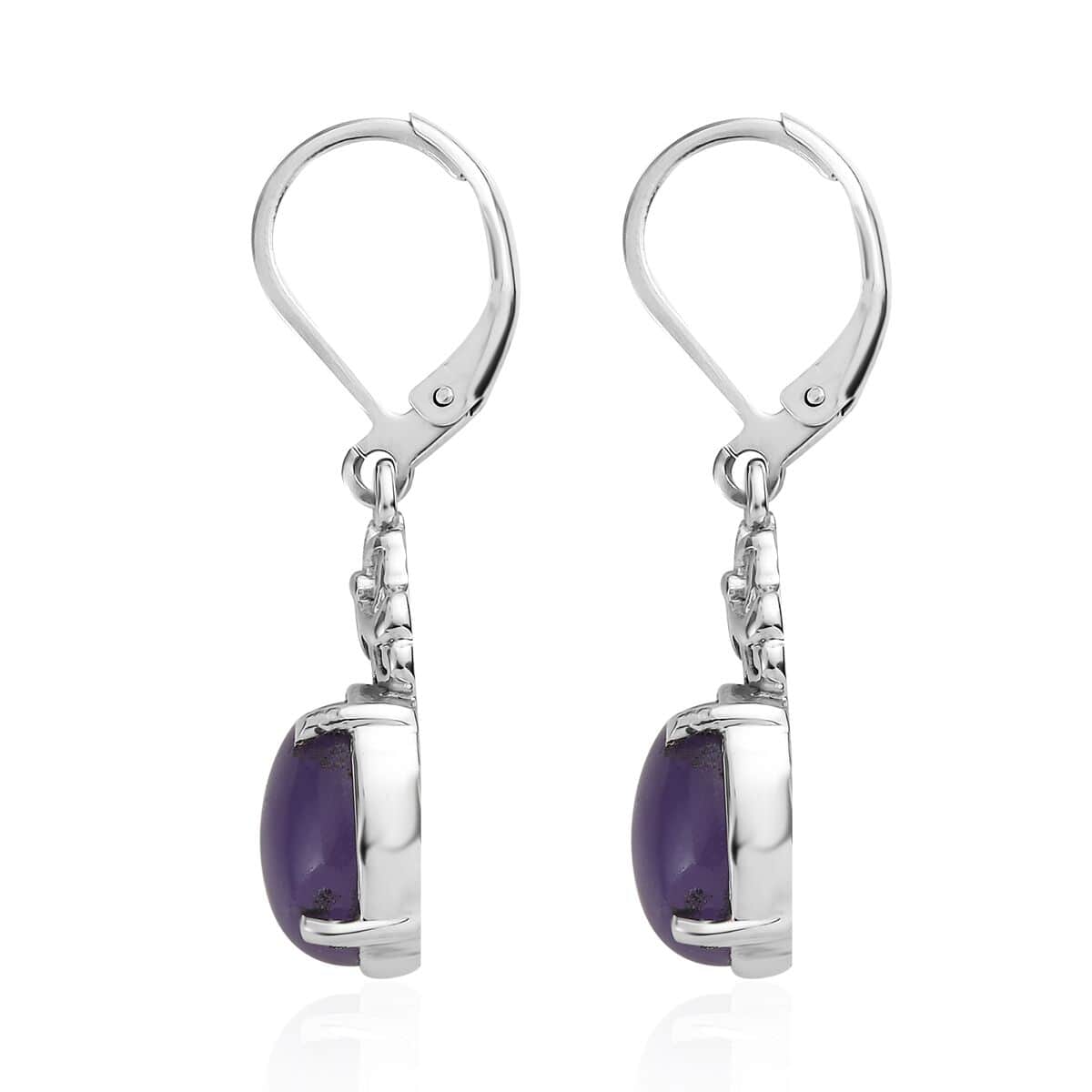 Purple Jade Lever Back Earrings in Stainless Steel 6.50 ctw image number 3