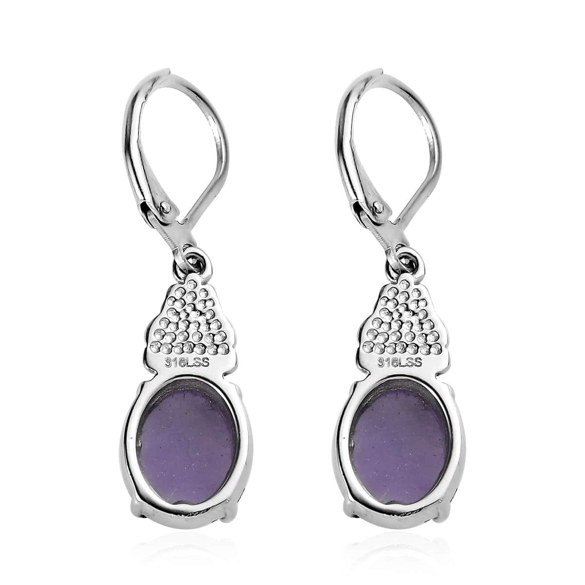 Purple Jade (D) Lever Back Earrings in Stainless Steel 6.50 ctw image number 4