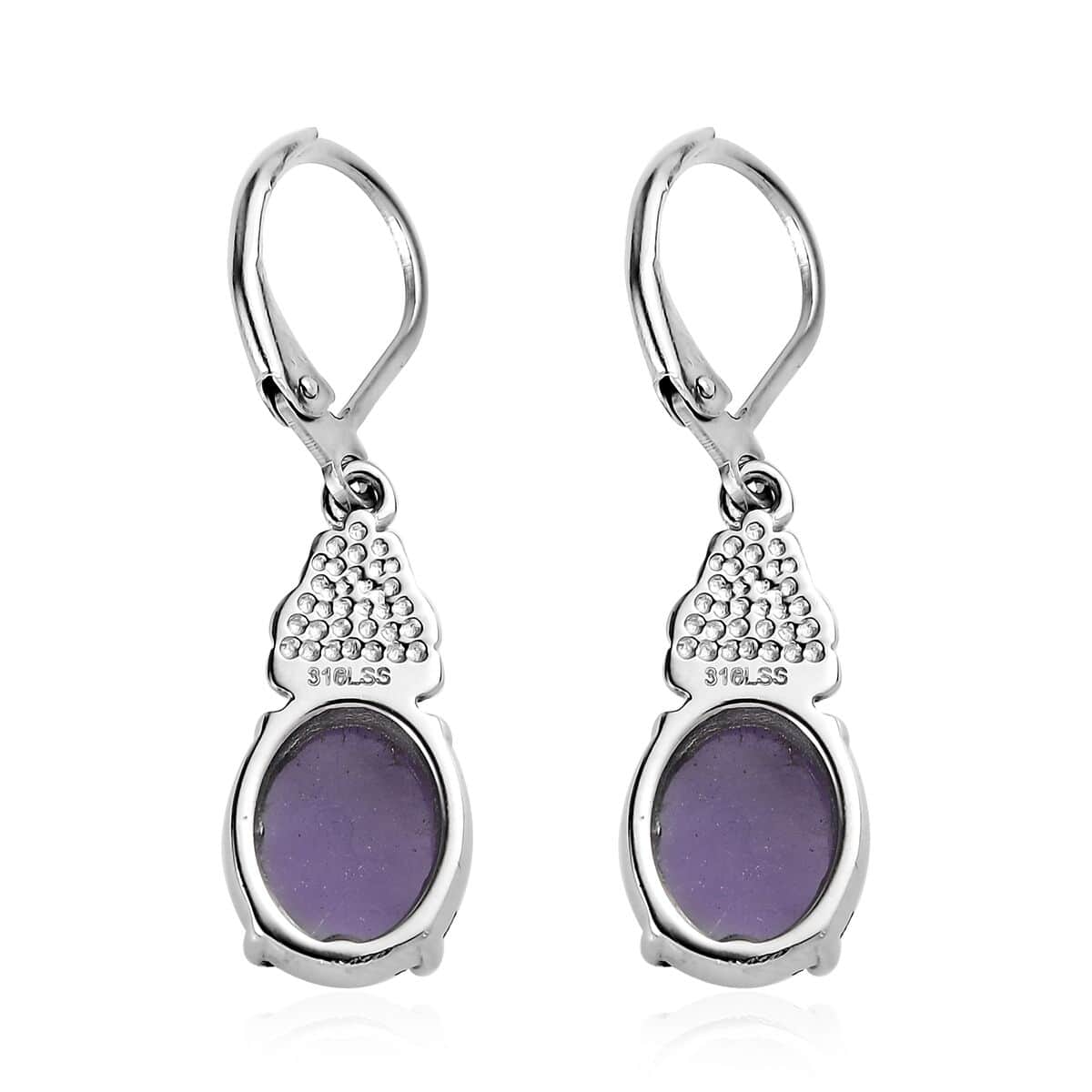 Purple Jade Lever Back Earrings in Stainless Steel 6.50 ctw image number 4