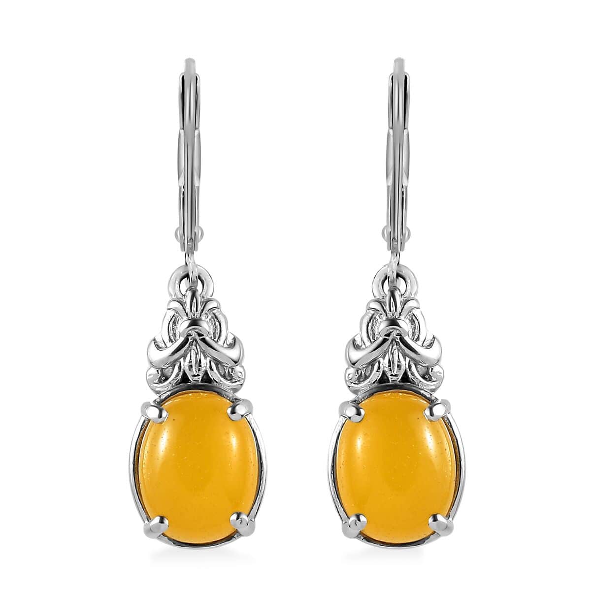 Yellow Jade (D) Lever Back Earrings in Stainless Steel 6.10 ctw image number 0